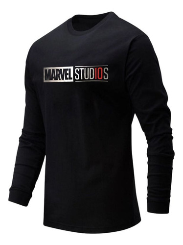 Remera Plata Logo Marvel Studios Manga Larga Estampa Vinilo