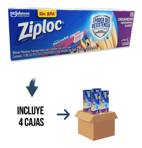 4cajas Ziploc Bolsas P/guardar Mediana Cierre Fácil 15 Bolsa