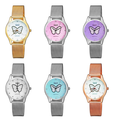 Reloj Q&q Qyq Elegante Mariposa Qz93j001 + Estuche