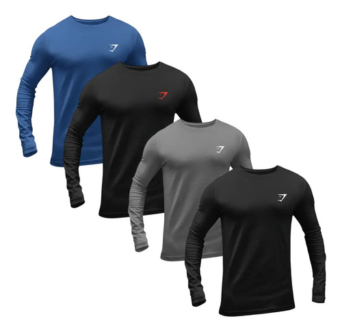 Paquete De 4 Playeras Manga Larga Deportiva Ideal Para Sol