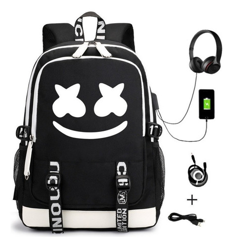 Mochila Dj Marshmello Bolsa De Carga Usb De Tela Oxford