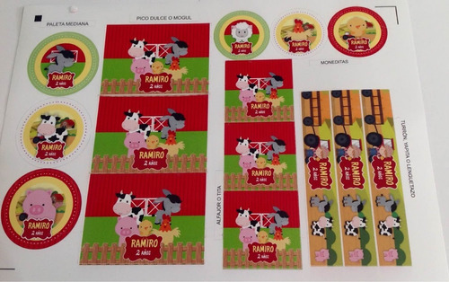 Kit Stickers Candy Bar Animales Granja X120u