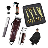 Kit Barbeiro Tesouras + Maquinas De Corte + Acabamento Kemei