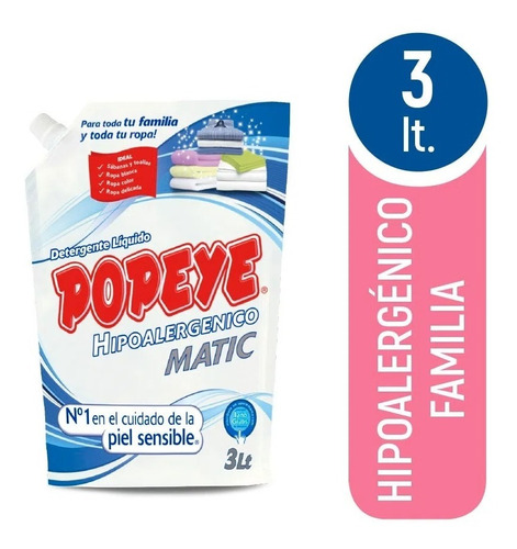 Detergente Popeye Matic Hipoalergénico Líquido Doypack 3 L