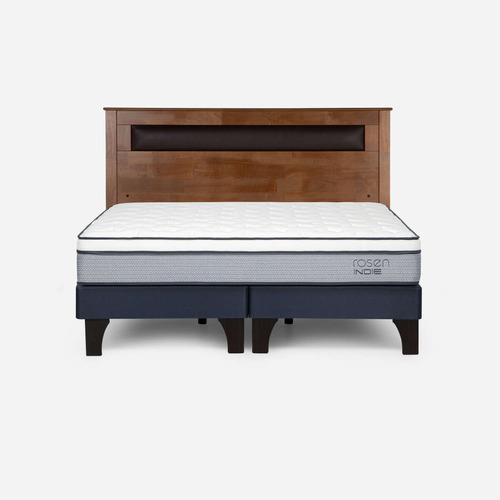 Cama Indie King Pata Madera Base Dividida + Respaldo Ferrara