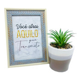 Conjunto Decoração Vaso Suculenta Com Porta Retrato Frases