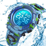 Reloj Niños Deportivo Led Contra Agua Camuflaje Militar Nado