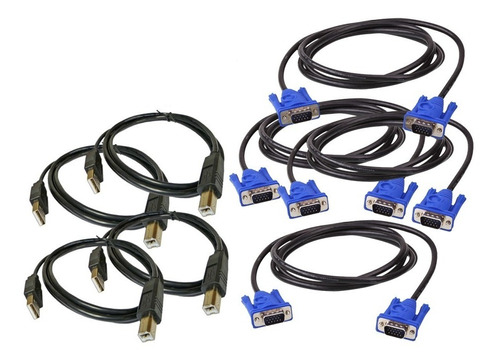 Combo Cables Para 4 Pc P/ Kvm 4 Cables Vga + 4 Impresora 1.5