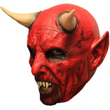 Máscara Diablo Demonio Con Cuernos Sin Mentón Halloween Color Rojo