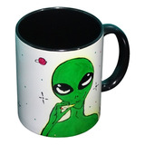 Taza Pintada A Mano Ovni Retro Ufo Smoke  Acrílico 320cc