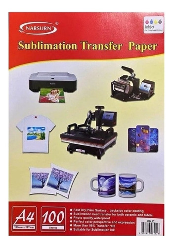 100 Hojas Papel Para Sublimar A4 Papel Transfer Sublimación Color Blanco