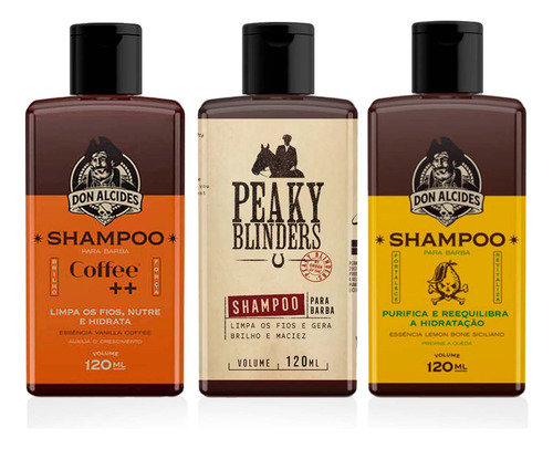 Kit 3x Shampoo Barba Coffee Lemon Peaky Blinders Don Alcides
