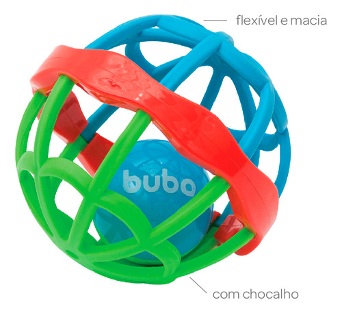 Brinquedo Ball Mordedor Chocalho Para Bebê Buba Bola Flexível Macio Cor Verde Azul