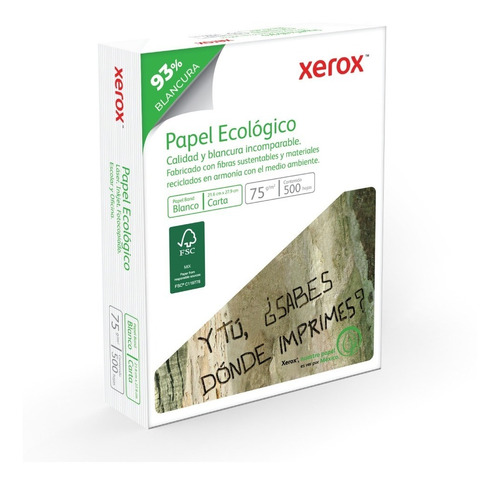 Papel Xerox Ecológico 75 Gr Bond Blanco Carta C/500 Hojas