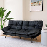 Sofá Cama De Cuero Sintético Negro Futon Sofa Bed Opoiar