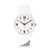 Reloj Swatch Merry-go-round Squares De Silicona So28w700 Color De La Malla Blanco Color Del Bisel Blanco Color Del Fondo Blanco