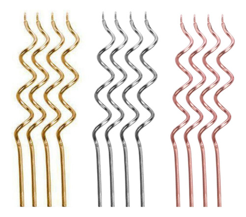 Vela Bolo Aniversário Metalizada Lindas Cores Kit 4 Unidades