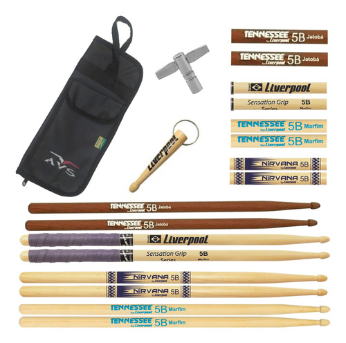 Kit 4 Pares De Baquetas Bateria 5b + Bag + Chave + Brinde