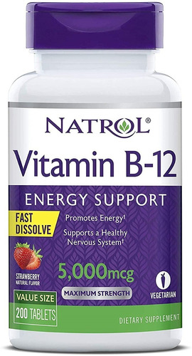 Vitamina B12 5000mcg, 200 Tabletas Sublinguales, Sabor Fresa