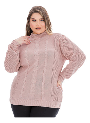 Blusa Tricô Plus Size Manga Bufante Tranças -021