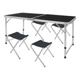 Mesa Camping Plegable Jardín Aluminio + 4 Banquetas Negro