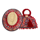 Kit Bolsa Sombrero Palma Artesanal Mujer Playa Rojo