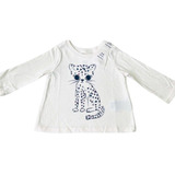 Camiseta Infantil Gap Creme Manga Longa Estampa De Gatinho