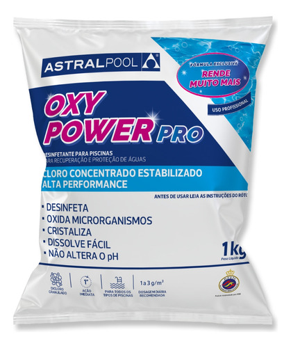 Cloro Oxy Power Pro Astralpool 1kg Granulado Limpeza Piscina