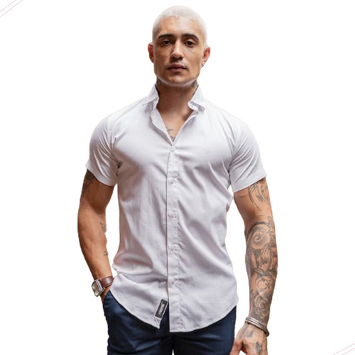 Camisa Masculina Slim Fit Com Elastano - Coleção Nova