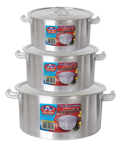 Set X3 Cacerolas Gastronomicas Aluminio N° 22 26 34 Alumar 