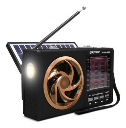 Rádio Portatil Placa Solar Caixa Som Bluetooth Lanterna  