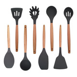 Utensilios Cocina Punta Silicona Y Mango Madera Set 8.