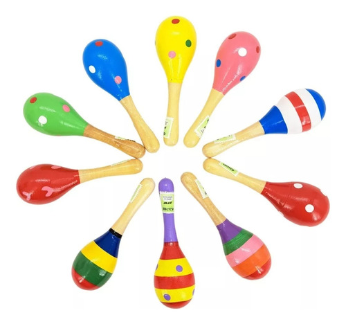 Pack X10 Maracas Madera Instrumento Infantil Souvenirs