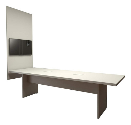 Conjunto Sala De Reunião Mesa 2,70m Painel Para Tv Cinza F5