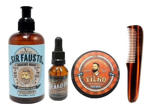 Kit Premium Barbero Sir Fausto Yilho Shampoo Cera Aceite