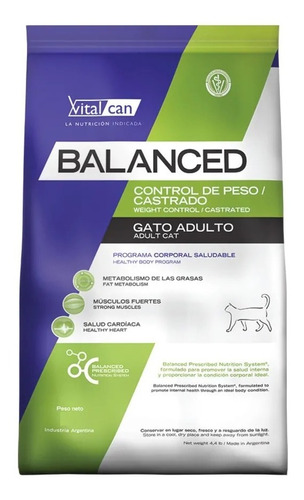 Vital Cat Balanced Control Peso / Castrado X 2 Kg