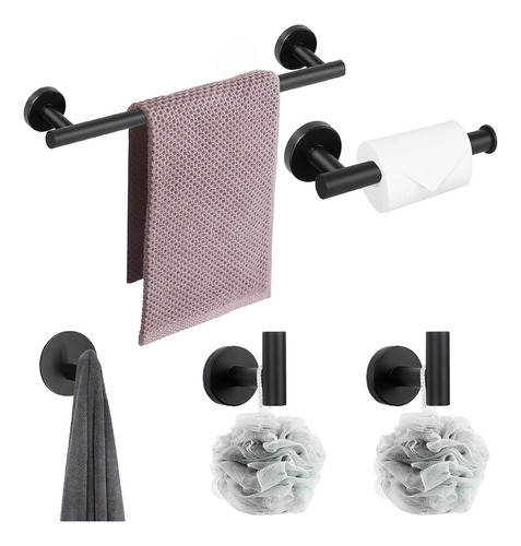 Set De 5 Accesorios De Baño Acero Inoxidable Negro O Plata