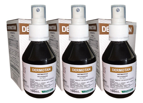 Kit 3 Dermotan Antimicótico C Spray 100ml Biofarm Bovinos