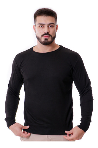 Suéter Masculino Mescla Escuro Gola Redonda Premium