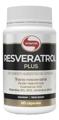  Resveratrol Plus 60 Capsulas Vitafor Com Ácido Hialurônico