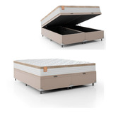 Cama Box Baú Casal Queen Mola Ensacada 158x68cm Branco/bege