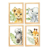 Kit 4 Quadro Decorativo Infantil Quarto Bebê Safari Aquarela