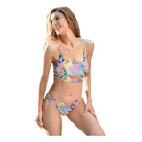 Malla Bikini Top Vedetina Frunce Estampada Sol Y Oro 4202