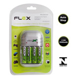 Carregador De Pilhas Auto Stop + 4 Pilhas Aa 2900 Mah Flex