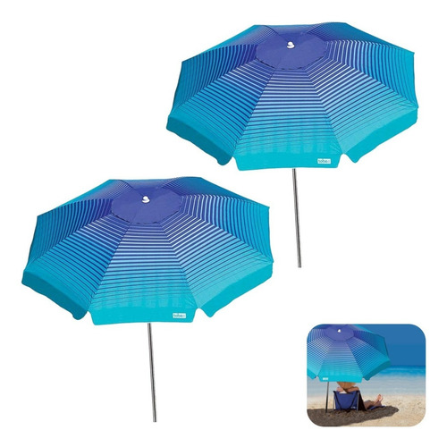 Kit 2 Guarda Sol 2,2m Articulado Alumínio Piscina Praia Azul