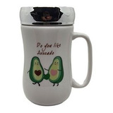 Tazon Con Tapa Espejo 400ml Mug Ceramica Taza Palta Avocado