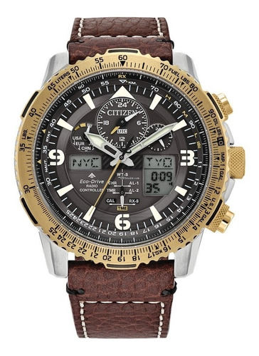 Promaster Skyhawk A-t Gray Dial Jy8084-09h Color De La Correa Café Color Del Bisel Plata Color Del Fondo Negro