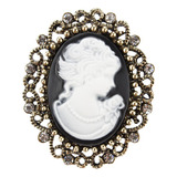 Broche Prendedor Camafeo Base Metalica Blanco Y Negro Dore