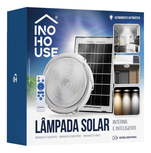 Luminaria Solar Interna Inteligente Controle Remoto 3 Cores