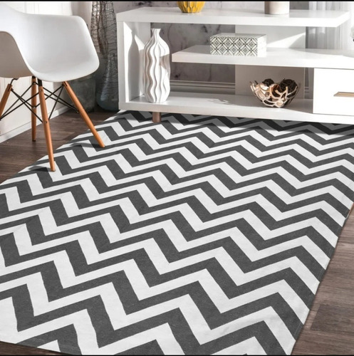 Tapete Antiderrapante Sala Chevron Cinza 2,00 X 2,50 M  Luxo